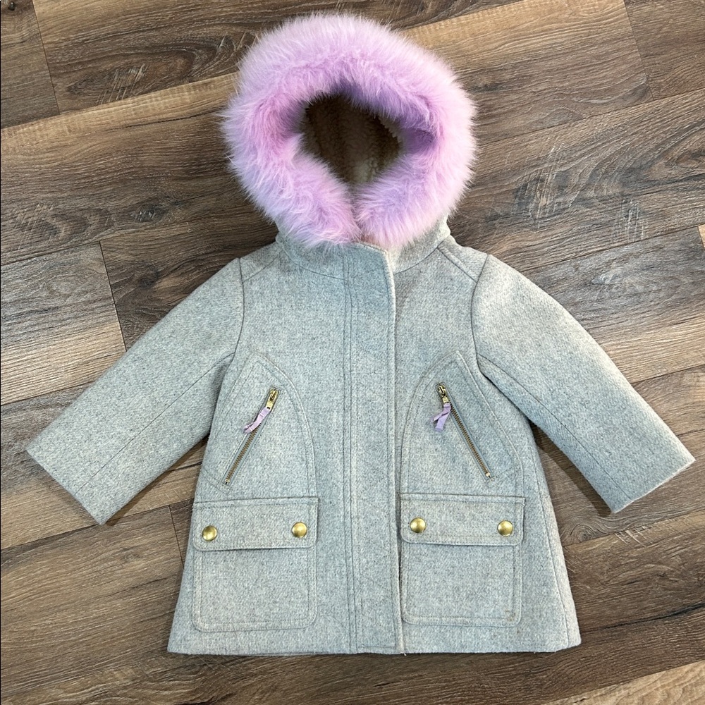 Crewcuts by J Crew Chateau Parka Jacket. Zip and button gray/cream/lavender sz 2